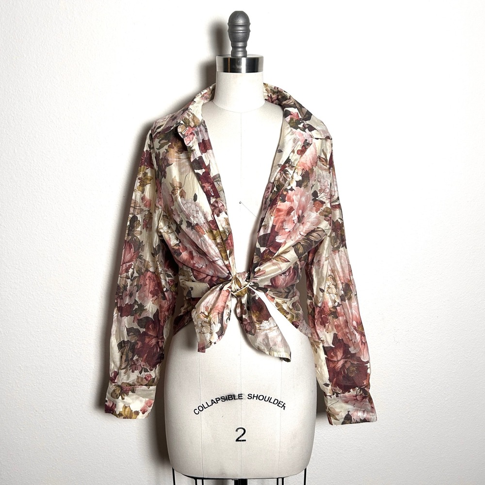 Bailey/44 Pink Lyocell Antique Floral Print Button Down Blouse Top Women Size M